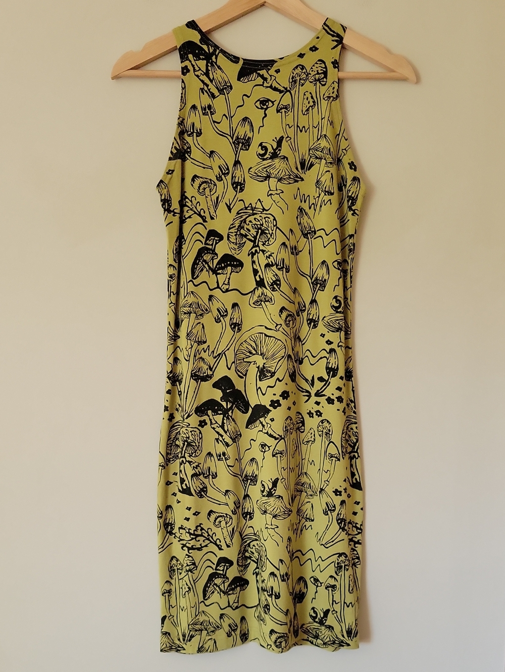 Thief + Bandit Chartreuse Green Mushroom Print Sleeveless Bodycon Dress Small